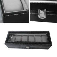 Display case for 6 watches in black leather