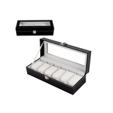 Display case for 6 watches in black leather