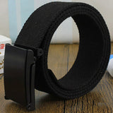 Men's canvas army style belt with black steel buckle